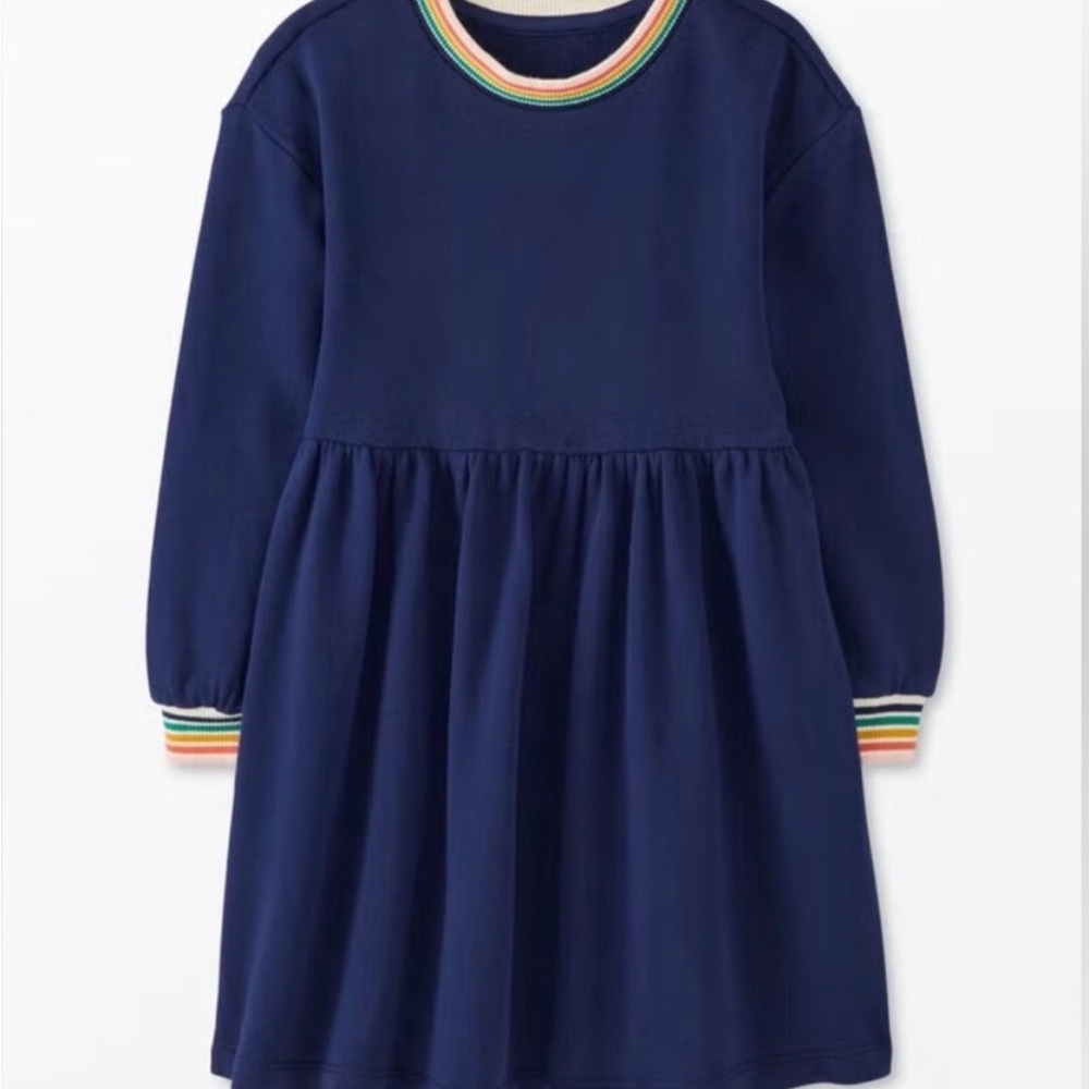 Hanna Andersson Navy Knit Dress with Rainbow Trim